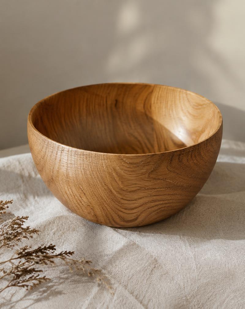 Hand-turned oak bowl with visible grain